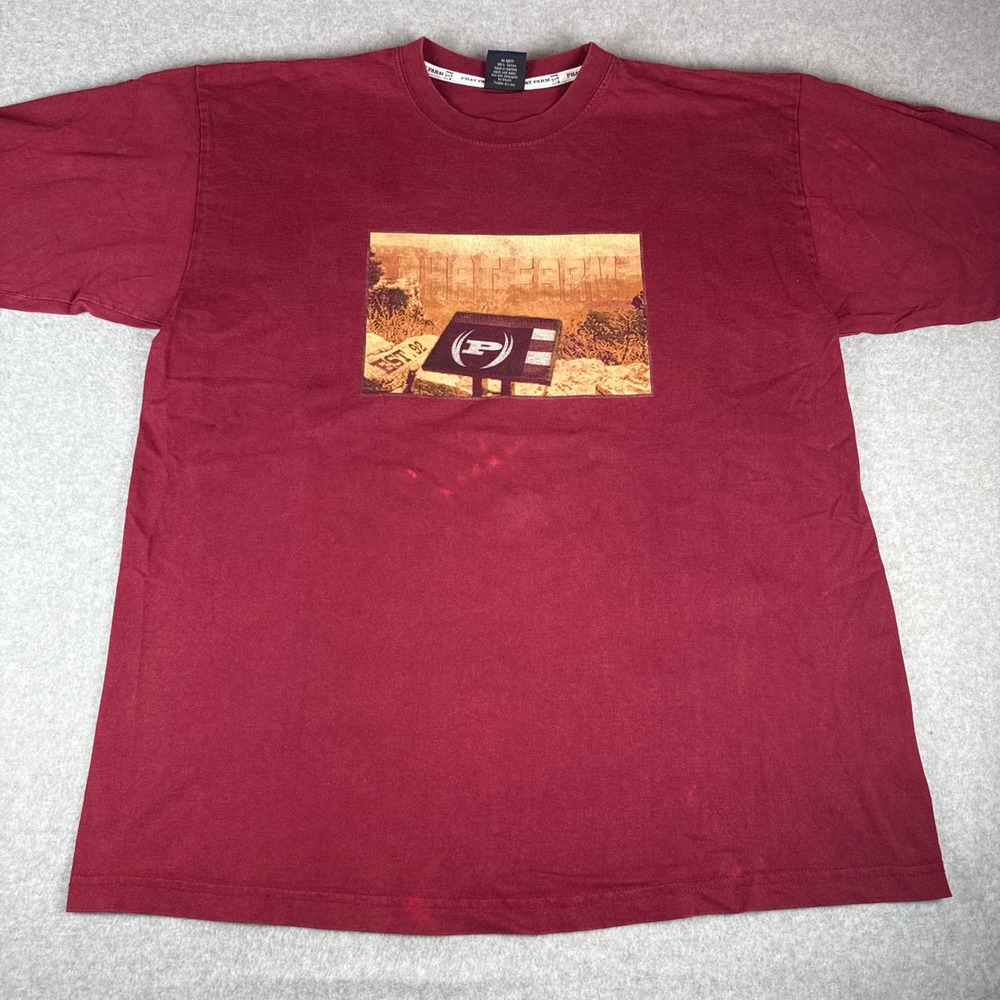 Vintage Phat Farm T Shirt Mens XL Maroon Graphic Tee EST 92 USA Distressed